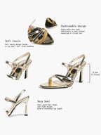Gold Metallic Open Toe Block Heels Crisscross Strap Slingback Sandals Party Dress Shoes