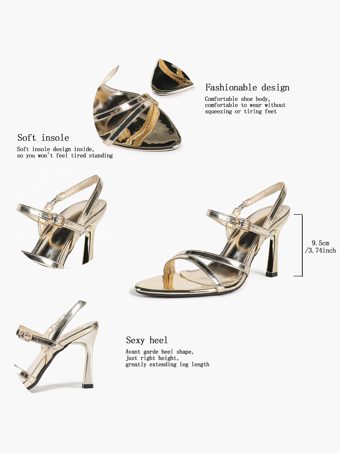 Gold Metallic Open Toe Block Heels Crisscross Strap Slingback Sandals Party Dress Shoes