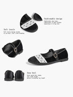Women's Mary Jane Flats White Lace Trim Slip On Shoes ISHIFIVAN