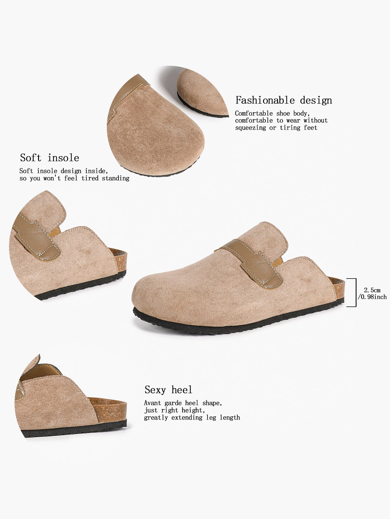 Women's Suede Slip-On Clogs Leather Strap Flat Mules Casual Shoes for Daily Travel