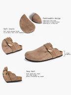 Casual Taupe Suede Clogs Slip-On Birkenstock-Style Mules for Weekend Trips