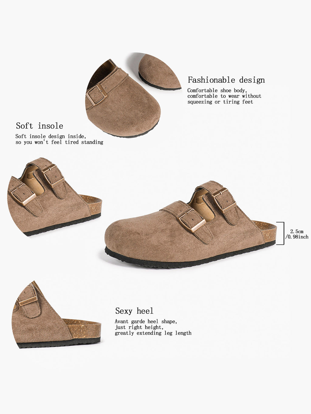 Double Buckle Clogs Slip-On Mules Flat Shoes for Casual Daily Office Travel