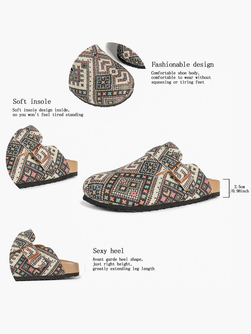 Bohemian Print Fabric Clogs Adjustable Buckle Casual Slip-On Birkenstock-Style Shoes