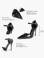Women's Ankle Strap Heels Pointed Toe Side Cutout Stiletto Classic Pumps Elegant Dress Shoes Formal Event