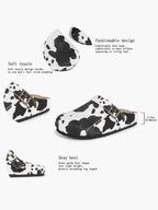 Women's Cow Print Faux Fur Clogs Adjustable Buckle Casual Slip-On Birkenstock-Style Shoes