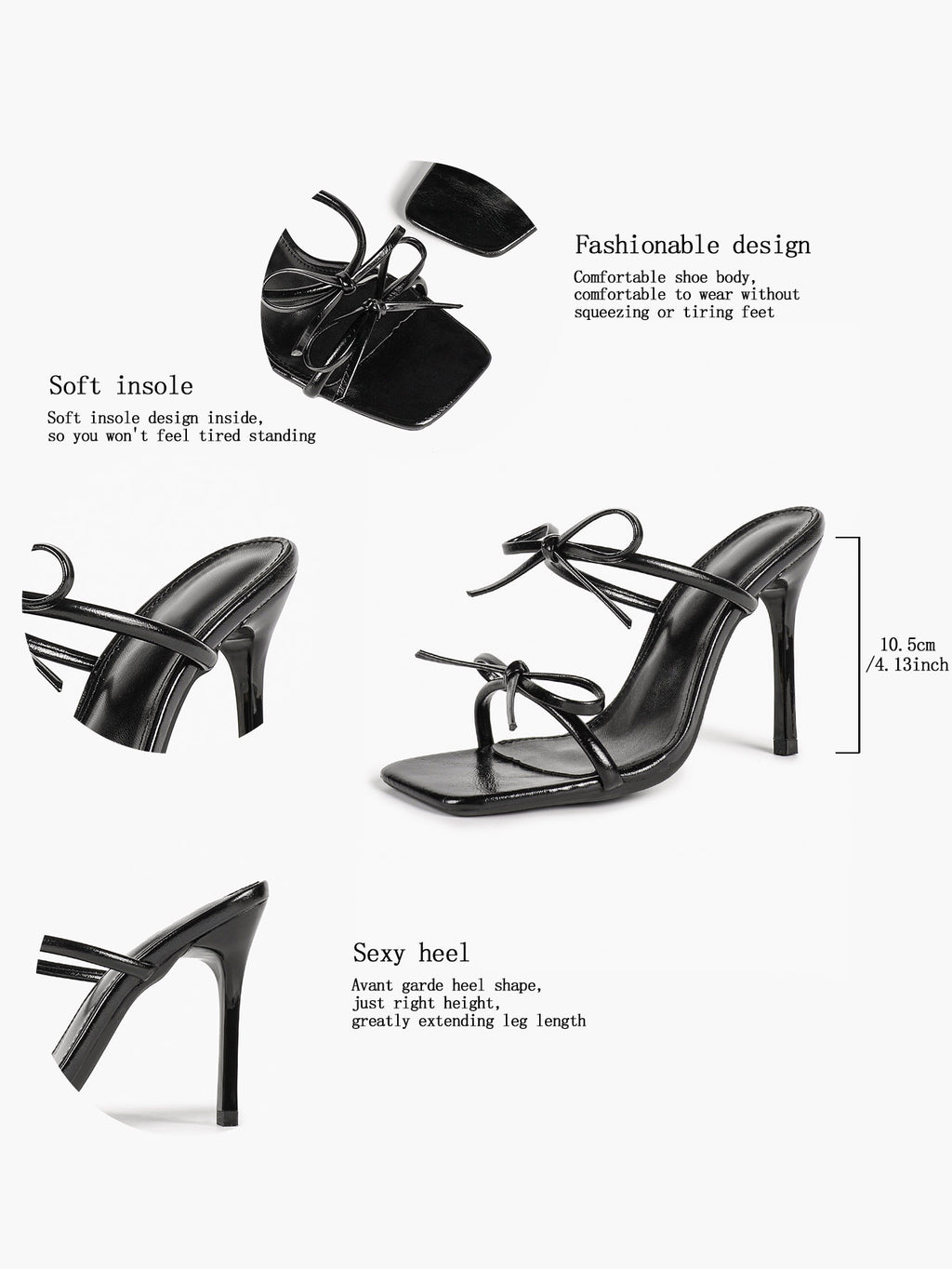 Women's Bow Mule Heels Open Toe Slip On Stiletto Sandals Party Casual Shoes