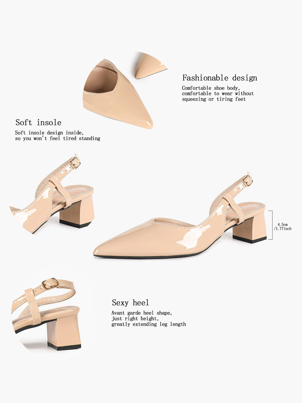 Women‘s Beige Pointed Toe Kitten Heels with Adjustable strap for Office Evening Dress Shoes