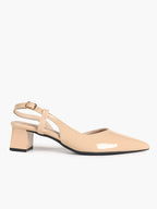 Women‘s Beige Pointed Toe Kitten Heels with Adjustable strap for Office Evening Dress Shoes