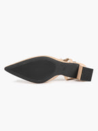 Women‘s Beige Pointed Toe Kitten Heels with Adjustable strap for Office Evening Dress Shoes