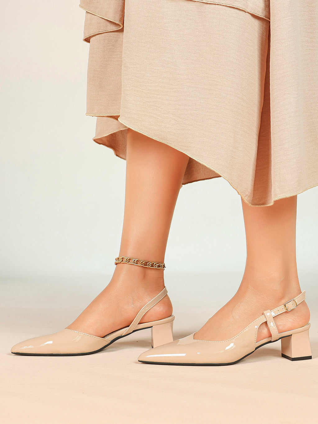 Women‘s Beige Pointed Toe Kitten Heels with Adjustable strap for Office Evening Dress Shoes