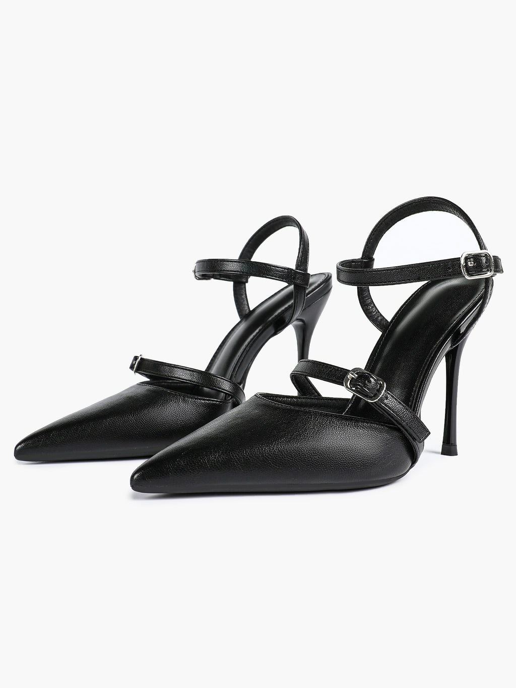 Double Strap Slingback Pointed Toe Stiletto Heels - Mary Jane Style Pumps