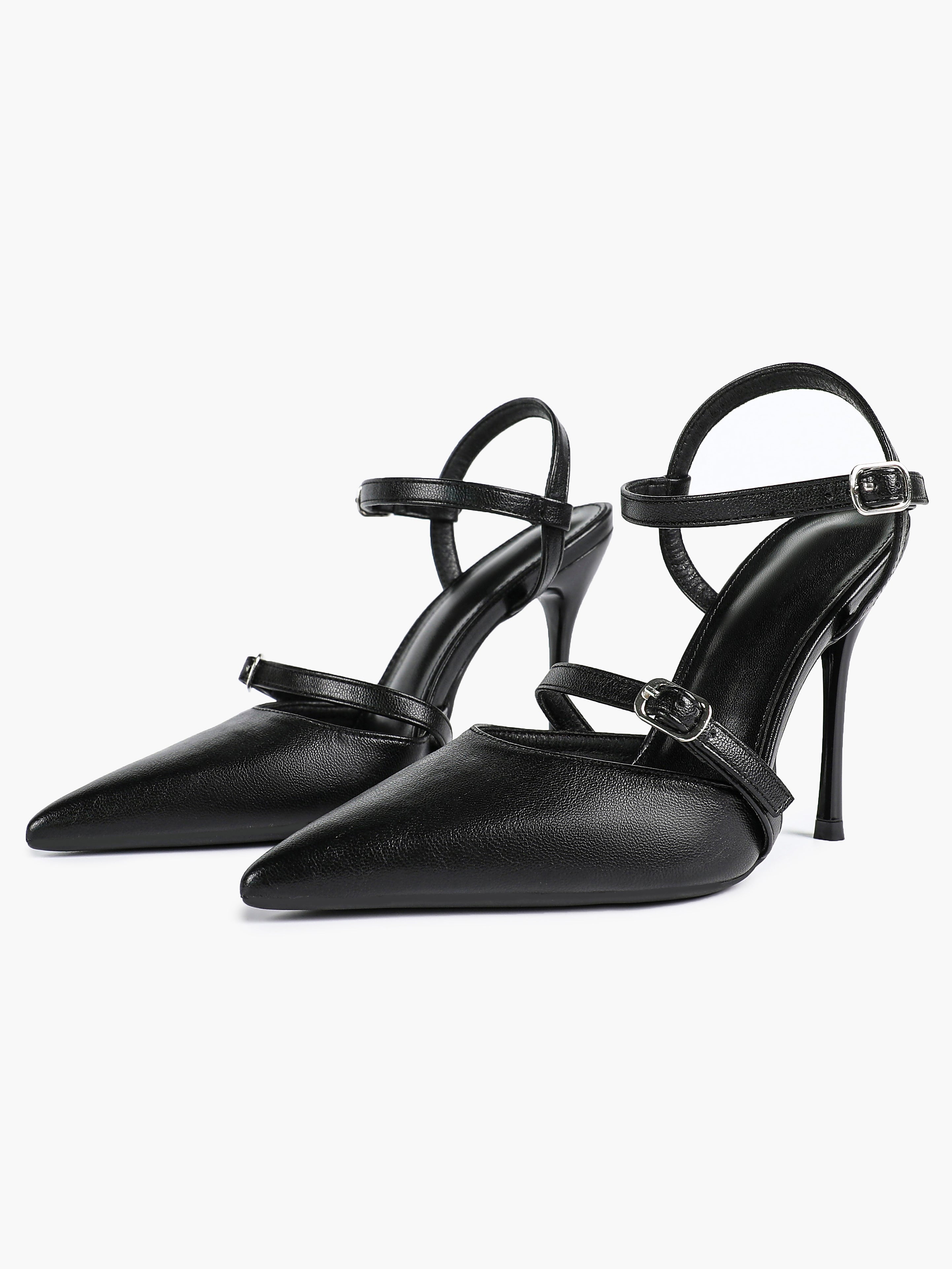 Double Strap Slingback Pointed Toe Stiletto Heels - Mary Jane Style Pumps