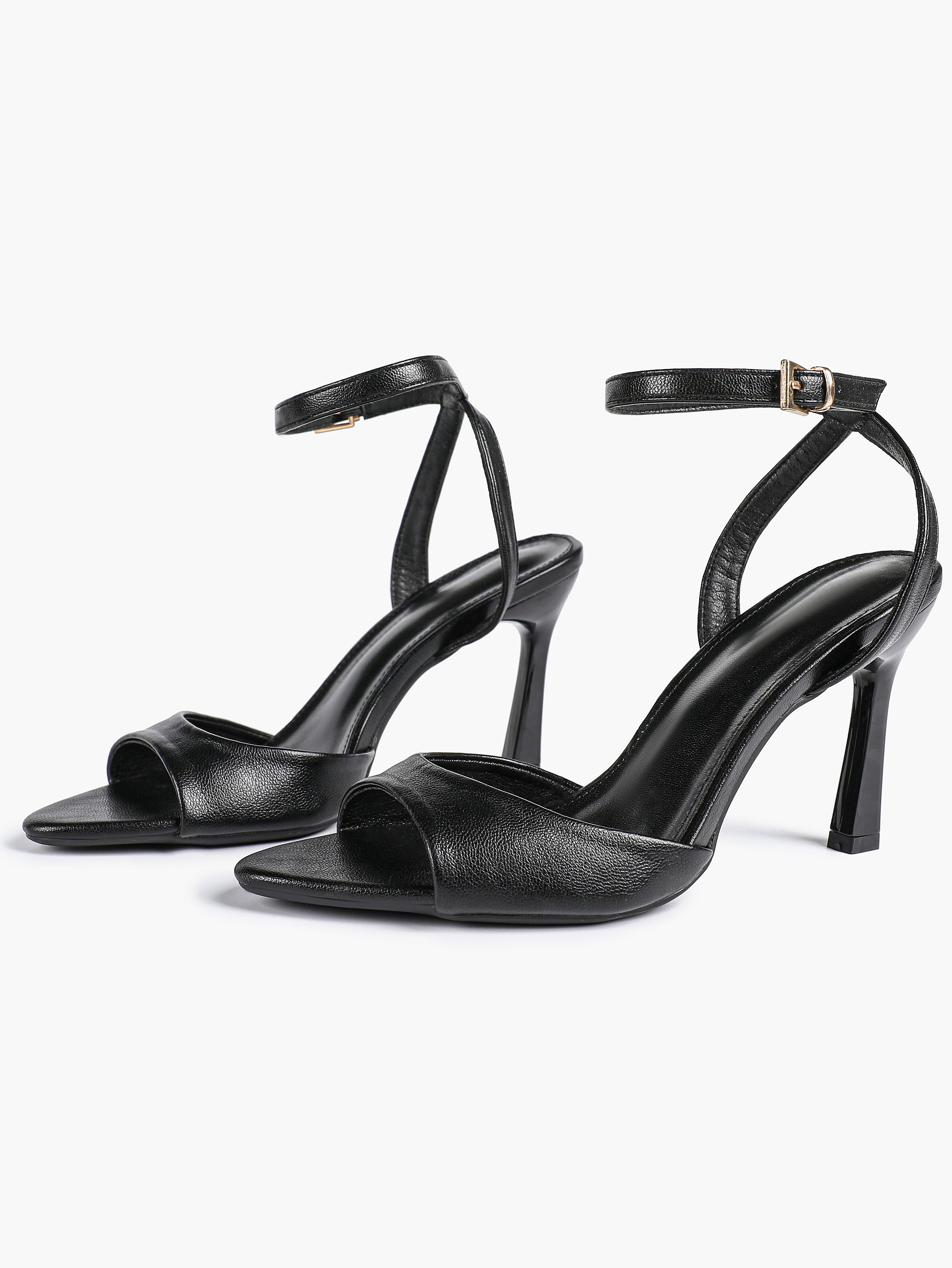 White Ankle Strap Open Toe Block Heeled Sandals - Wedding Party Office
