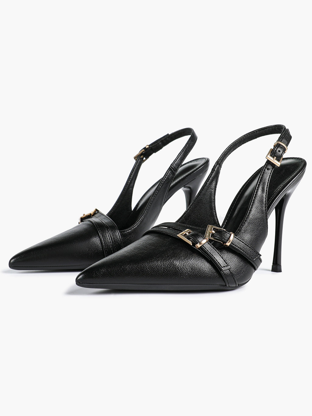 Leather Multi Buckle Slingback Pointed Toe Stiletto Heels-Elegant Dress Shoes