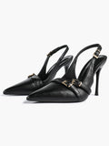 Leather Multi Buckle Slingback Pointed Toe Stiletto Heels-Elegant Dress Shoes