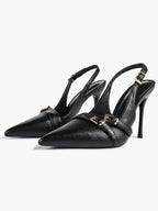 Leather Multi Buckle Slingback Pointed Toe Stiletto Heels-Elegant Dress Shoes