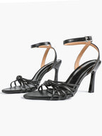 Gold Metallic Knotted Multi-Strap Open Toe Ankle Strap High Heel Sandals