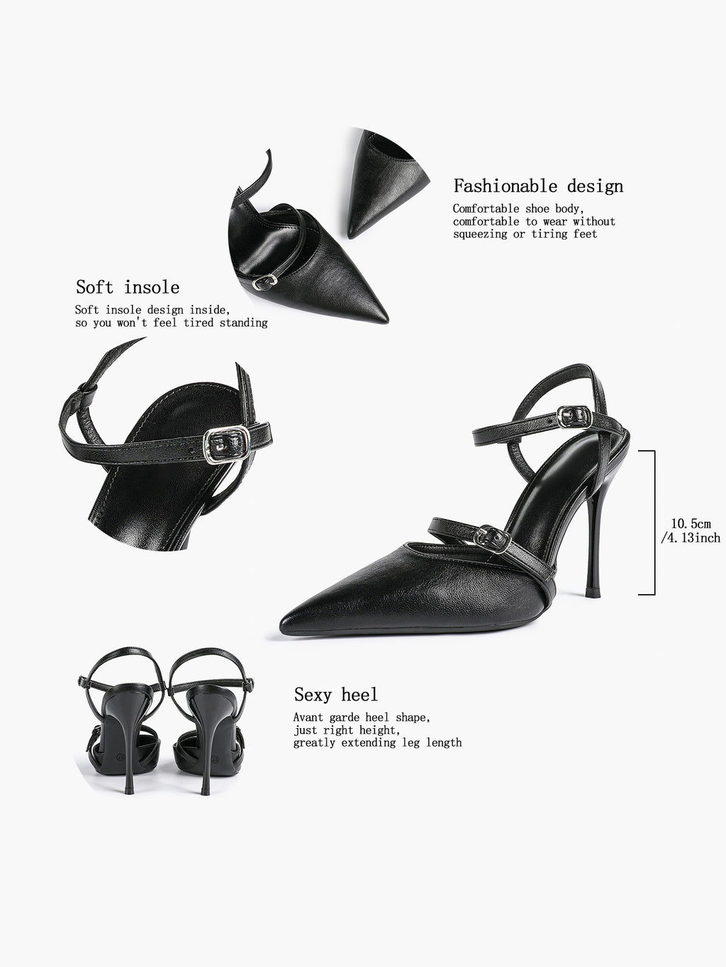 Double Strap Slingback Pointed Toe Stiletto Heels - Mary Jane Style Pumps