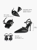 Double Strap Slingback Pointed Toe Stiletto Heels - Mary Jane Style Pumps