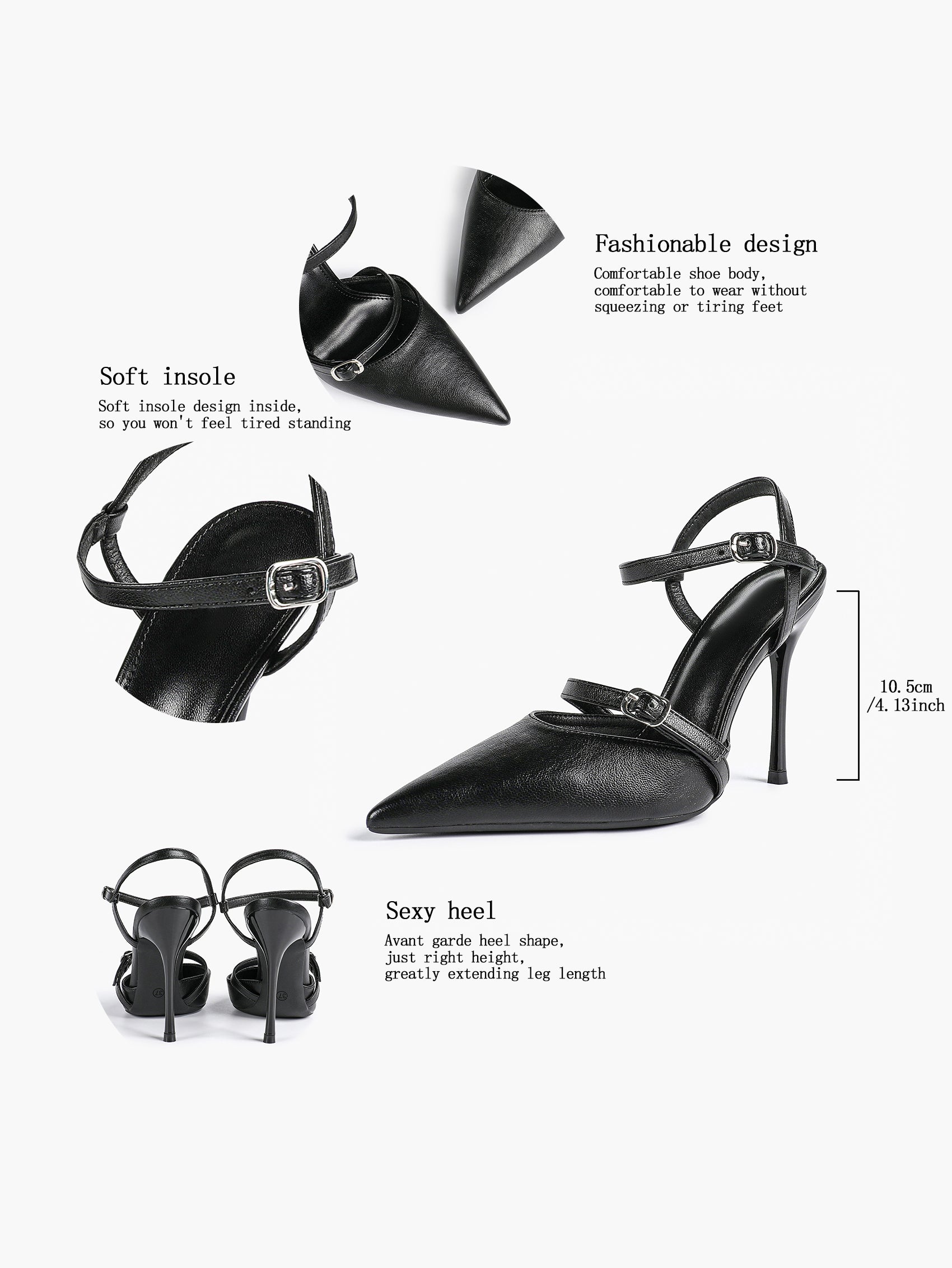 Double Strap Slingback Pointed Toe Stiletto Heels - Mary Jane Style Pumps