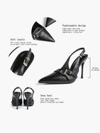 Leather Multi Buckle Slingback Pointed Toe Stiletto Heels-Elegant Dress Shoes