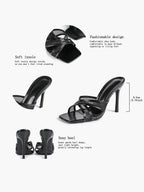 Mesh Panel Square Toe Heeled Mules Slide Sandals Party Clubwear