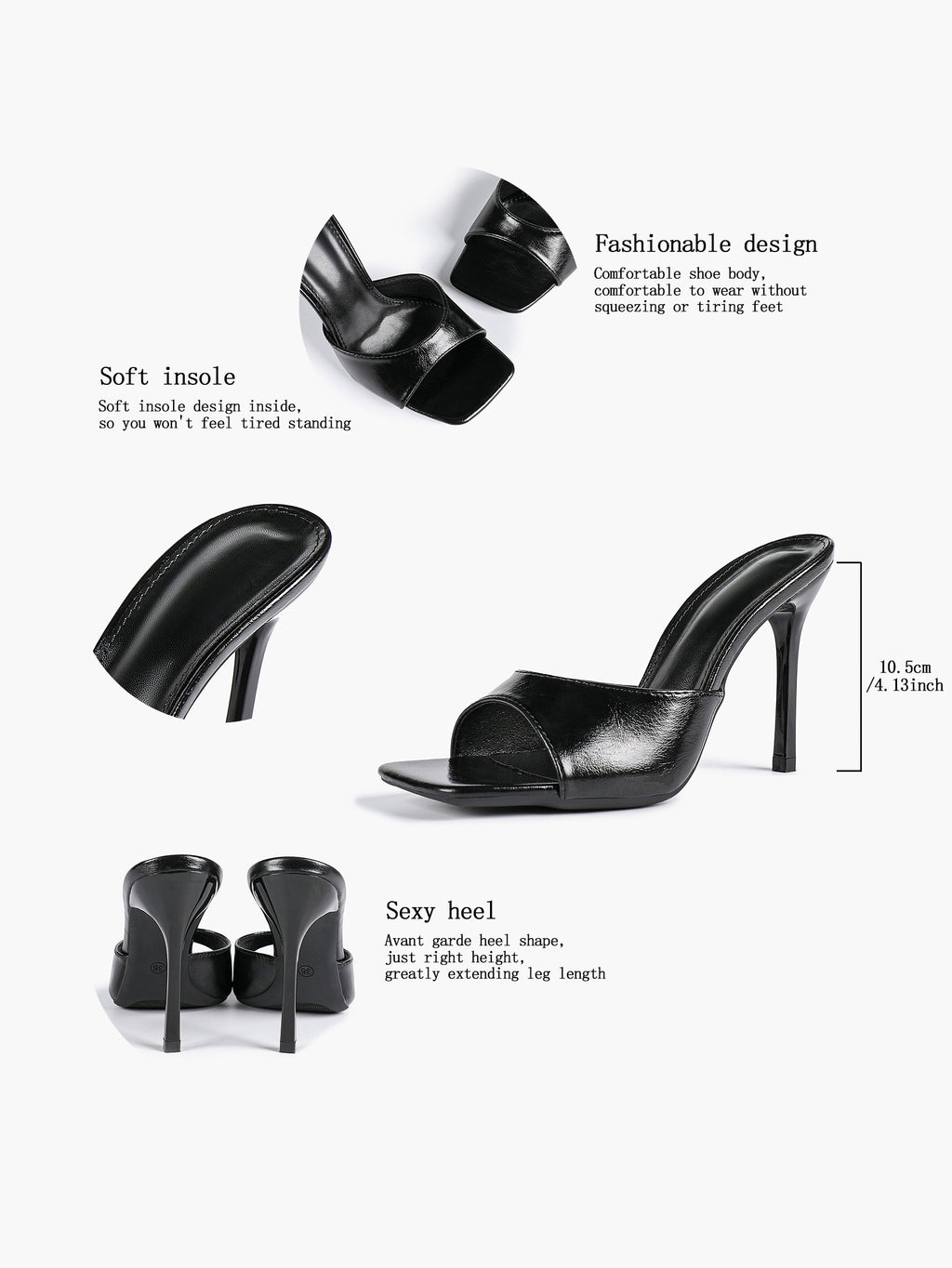 Leather Square Toe High Heel Mules Slip-On Stiletto Sandals Wedding Casual Shoes
