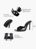 Leather Square Toe High Heel Mules Slip-On Stiletto Sandals Wedding Casual Shoes