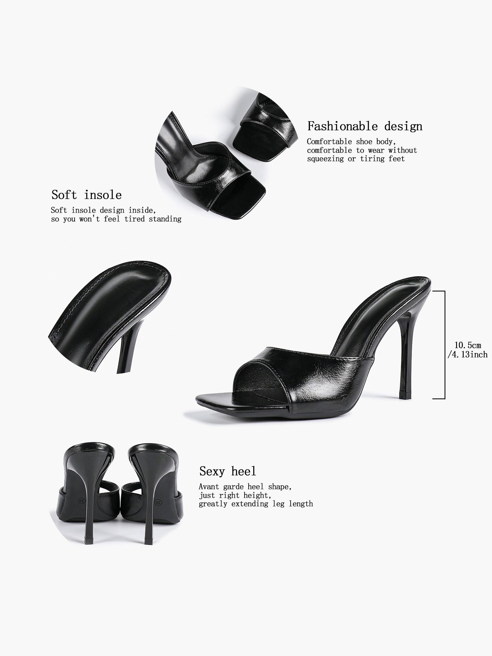 Leather Square Toe High Heel Mules Slip-On Stiletto Sandals Wedding Casual Shoes