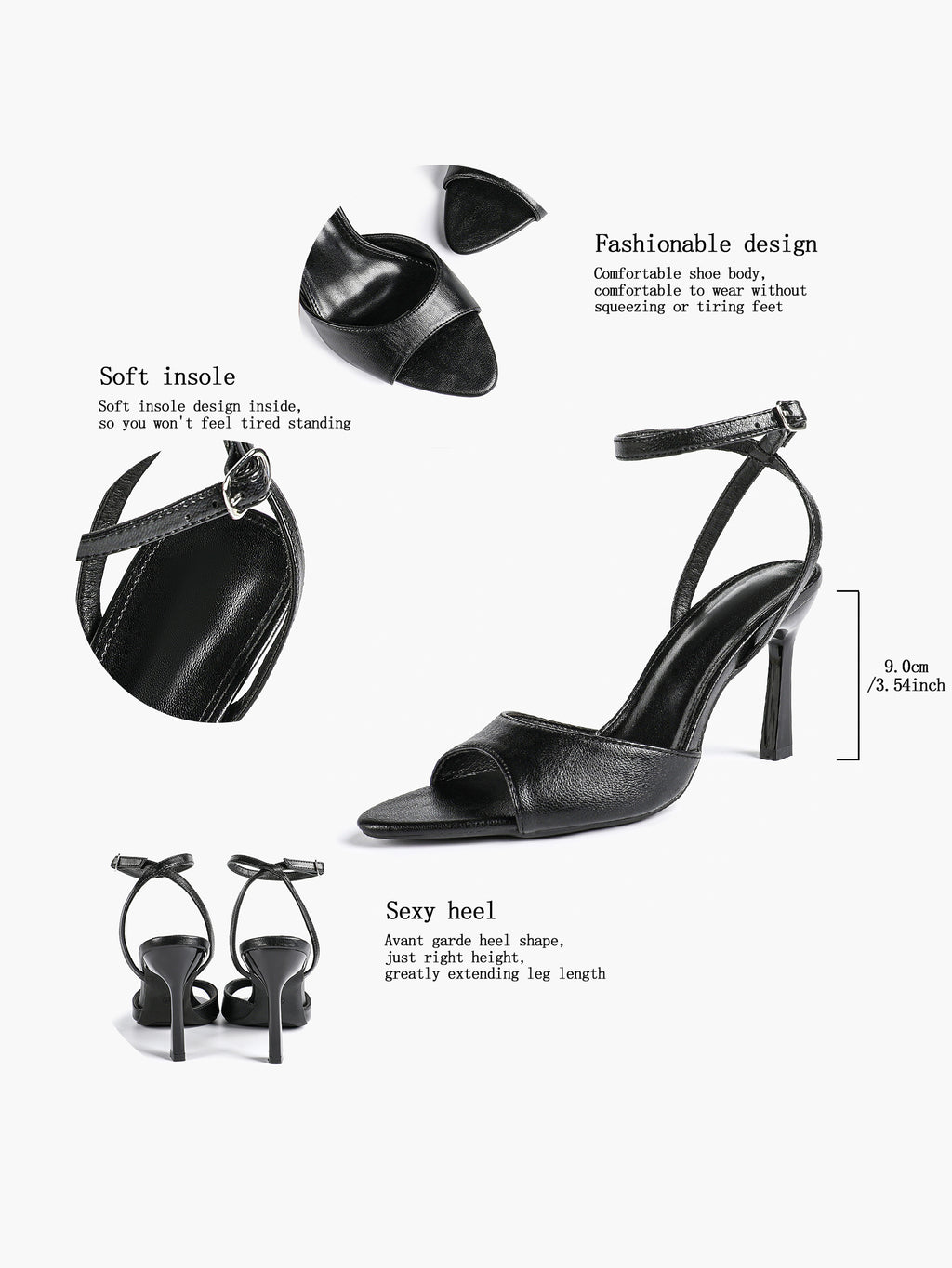 Open Toe Single Band Ankle Strap Heels Adjustable Sandals for Summer Date