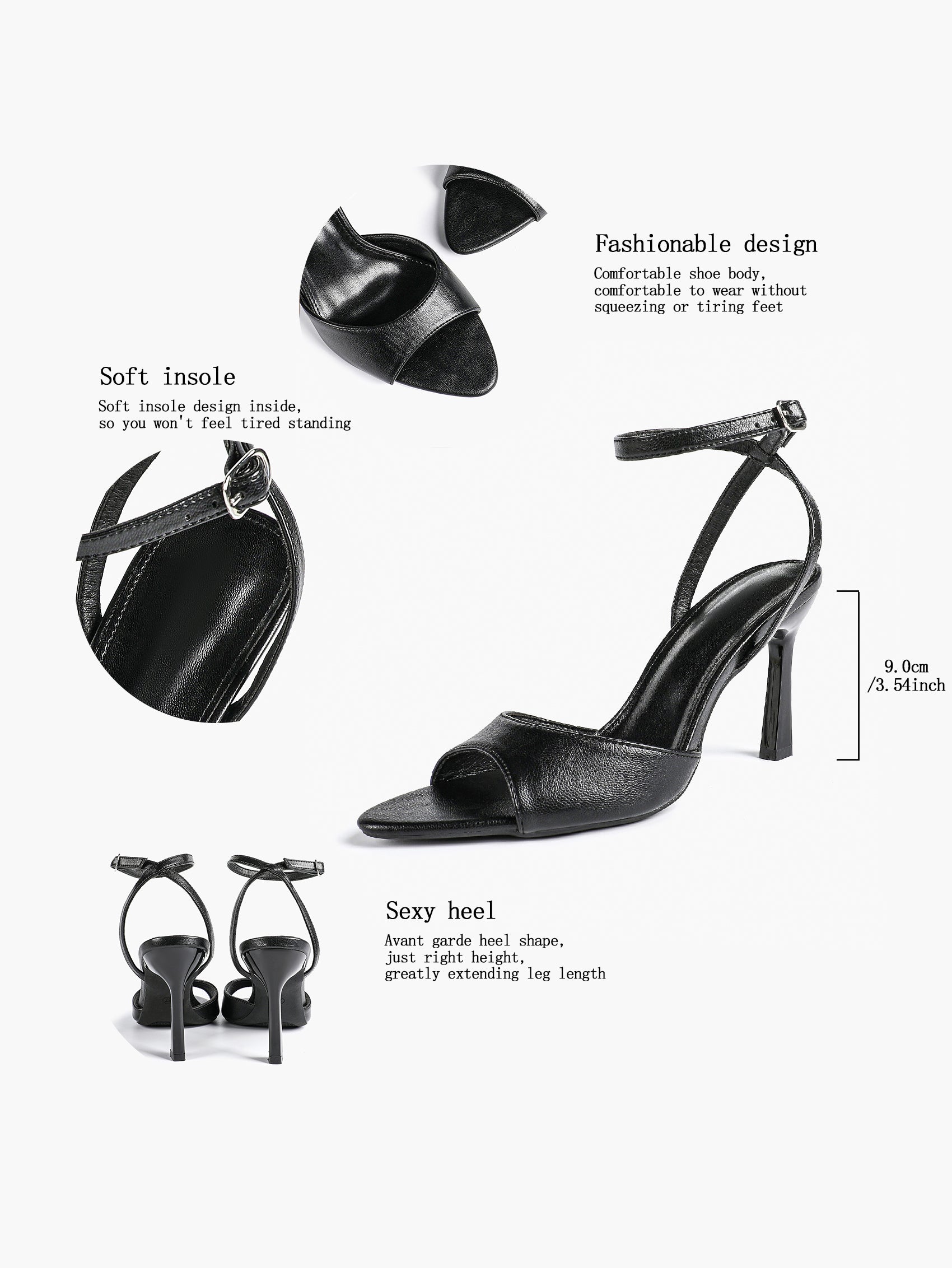 Open Toe Single Band Ankle Strap Heels Adjustable Sandals for Summer Date