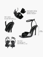 Women's Black Square Toe Ankle Strap Heeled Sandals Wedding Party Casual Shoes