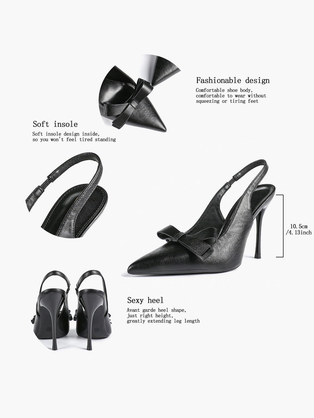 Pointed Toe Bow Detail Slingback Heels - Office Formal Evening Pumps