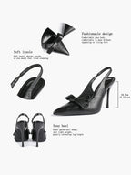 Pointed Toe Bow Detail Slingback Heels - Office Formal Evening Pumps