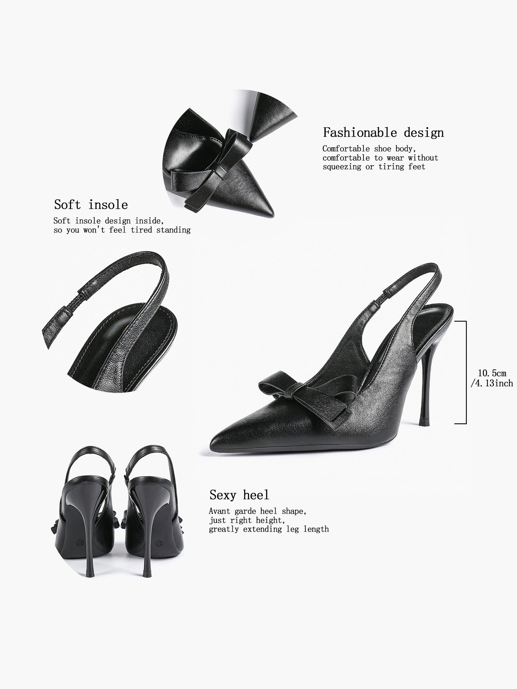 Pointed Toe Bow Detail Slingback Heels - Office Formal Evening Pumps