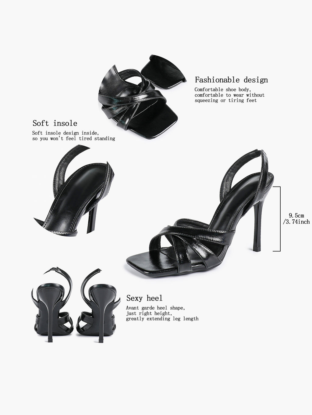 Crisscross Strap Slingback Heeled Sandals Square Toe Stiletto Pumps Wedding Date Night