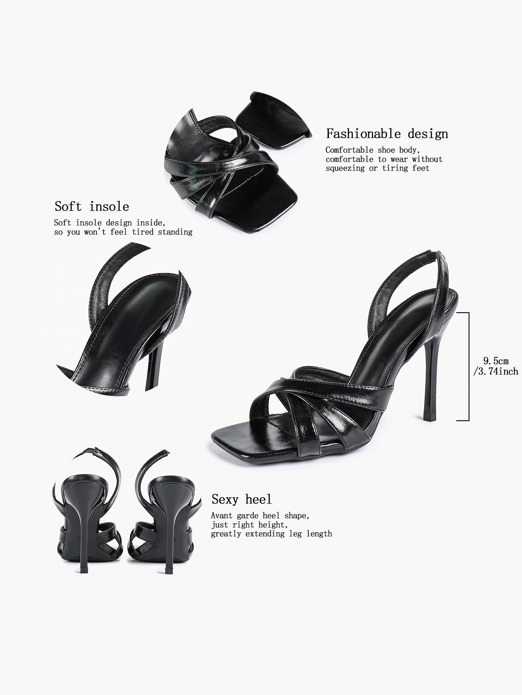 Crisscross Strap Slingback Heeled Sandals Square Toe Stiletto Pumps Wedding Date Night