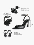 White Ankle Strap Open Toe Block Heeled Sandals - Wedding Party Office