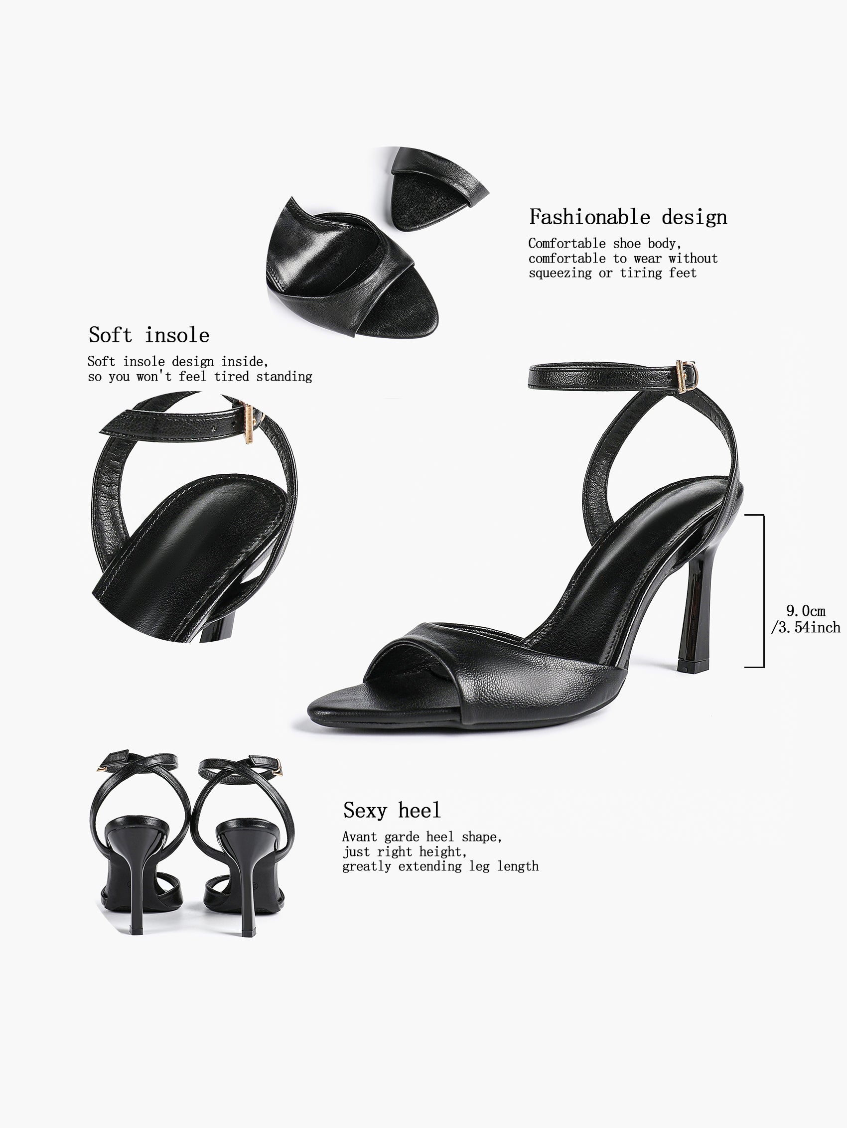 White Ankle Strap Open Toe Block Heeled Sandals - Wedding Party Office