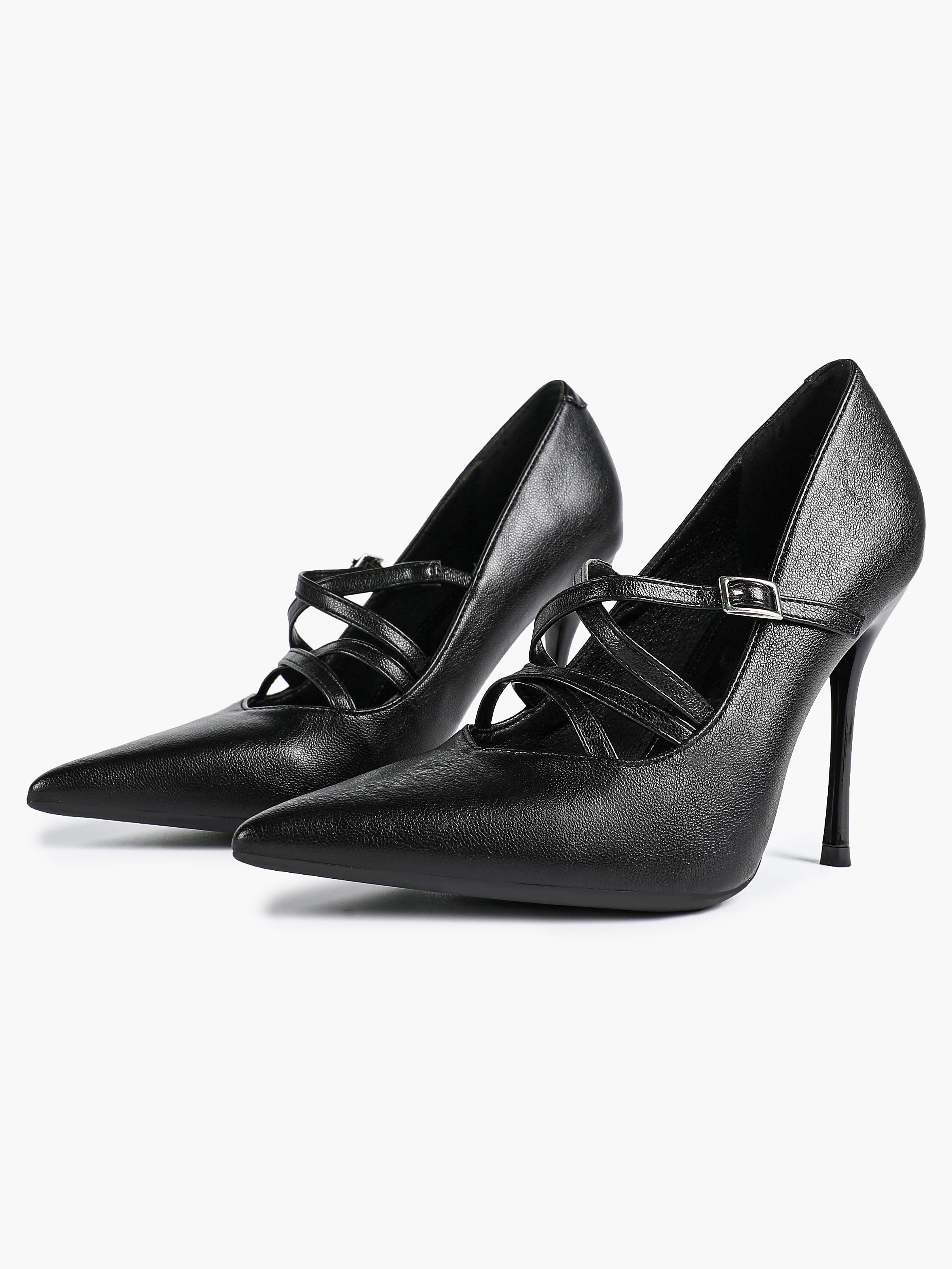 Cross Buckle Slingback Heels - Classic Pointed Toe Pumps