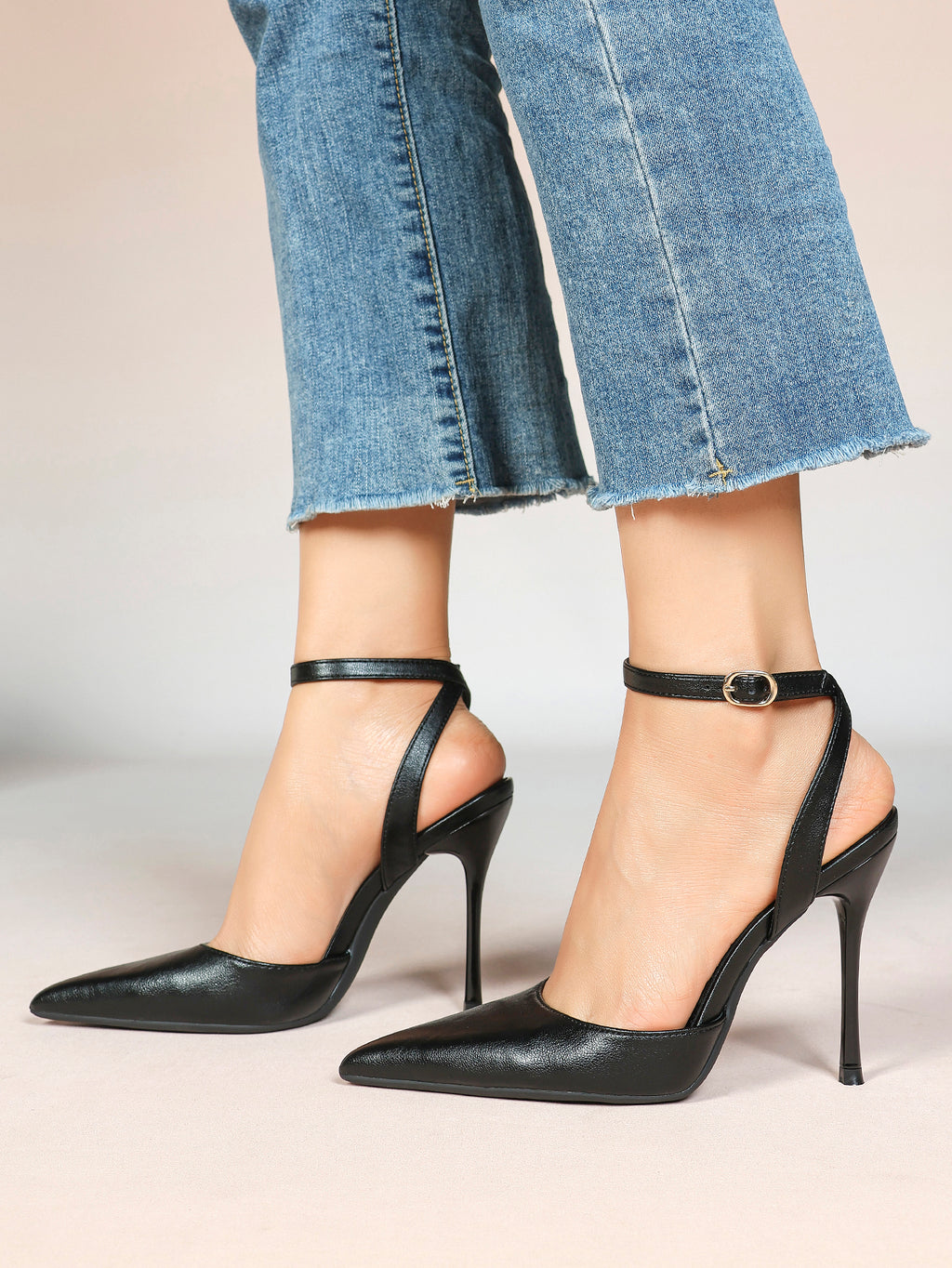 Classic Pointed Toe Ankle Strap Stilettos - Formal Event Heels