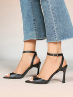 White Ankle Strap Open Toe Block Heeled Sandals - Wedding Party Office
