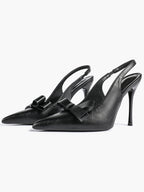 Pointed Toe Bow Detail Slingback Heels - Office Formal Evening Pumps