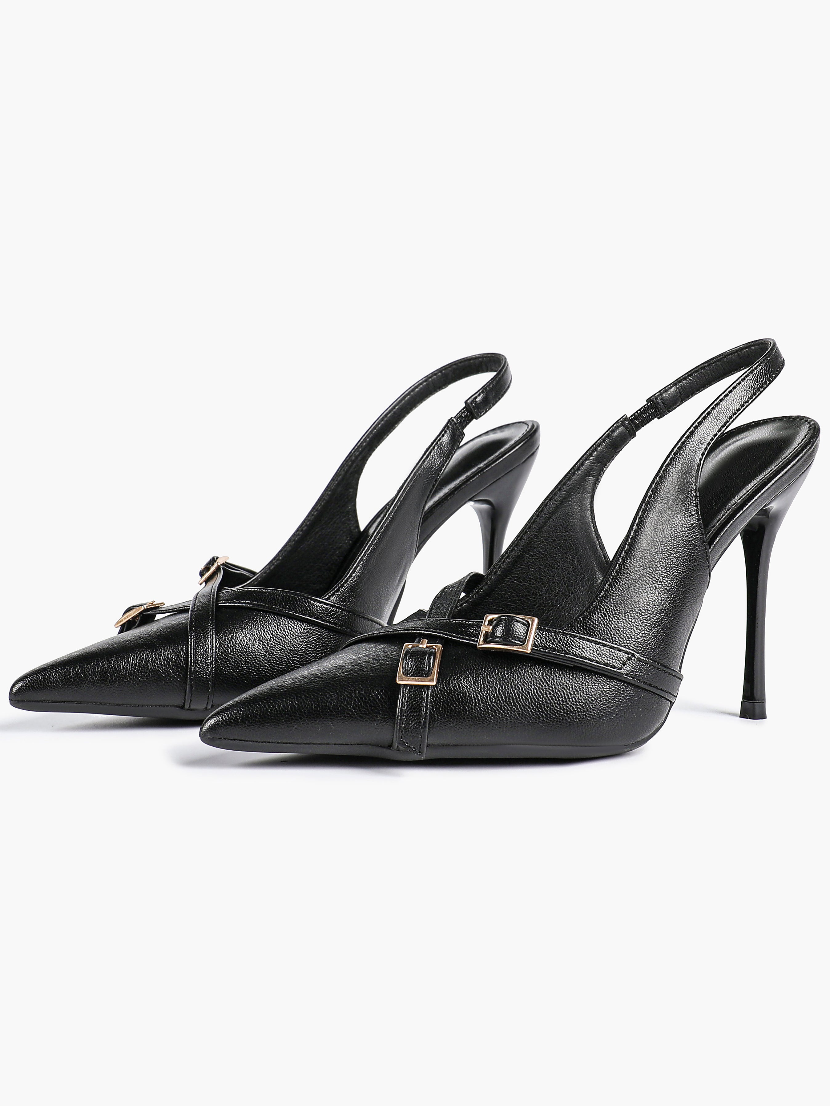 Women's Buckle Accent Pointed Toe Pumps Heels - Party Date Night Heels