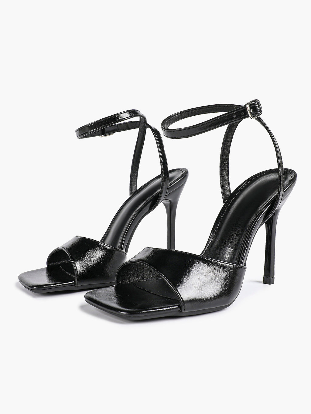 Women's Black Square Toe Ankle Strap Heeled Sandals Wedding Party Casual Shoes