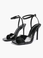 Women's Black Square Toe Ankle Strap Heeled Sandals Wedding Party Casual Shoes