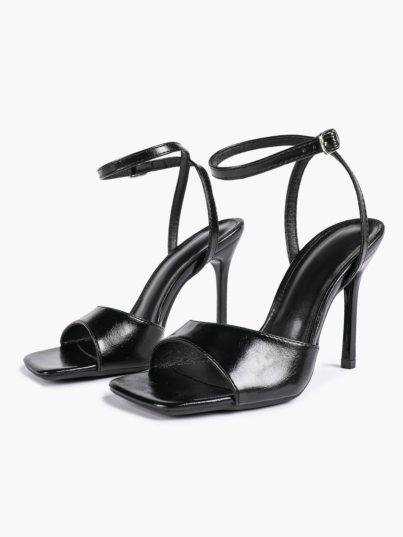 Women's Black Square Toe Ankle Strap Heeled Sandals Wedding Party Casual Shoes