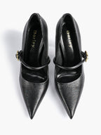 Elegant Black Pointed Stiletto Heels | Leather Strap with Gold Buckle ISHIFIVAN