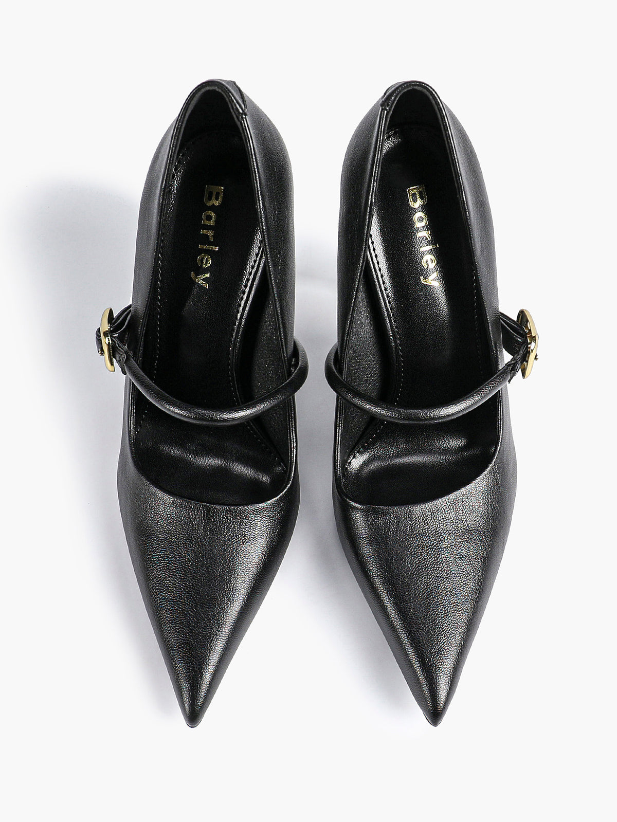 Elegant Black Pointed Stiletto Heels | Leather Strap with Gold Buckle ISHIFIVAN
