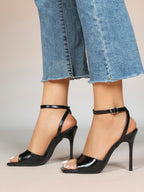 Women's Black Square Toe Ankle Strap Heeled Sandals Wedding Party Casual Shoes
